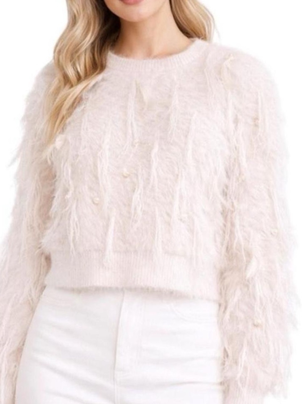 🆕 On 12th - Pink Ostrich Feather Trim Eyelash Sweater